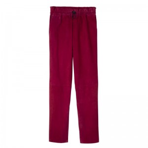 Beetroot - Leather Longchamp Leather straight Women Pants | AU8712NW