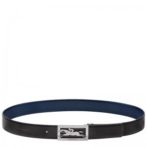 Black/Navy - Leather Longchamp Delta Box Men Belts | AU9300OK