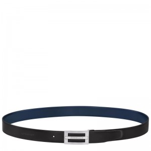 Black/Navy - Leather Longchamp Delta Box Men Belts | AU9309QM