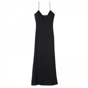 Black - Fluid crepe Longchamp Long Women Dress | AU8571PJ