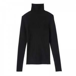 Black - Knit Longchamp High collar fitted Women Jumper | AU8604BE