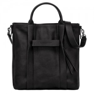 Black - Leather Longchamp 3D L Tote Women Handbag | AU7365ZU