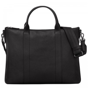 Black - Leather Longchamp 3D Women Briefcase | AU7734GS