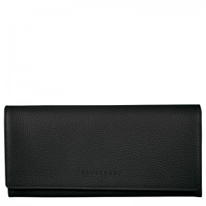 Black - Leather Longchamp Le FoulonnÉ Continental Women Wallets | AU7829BE