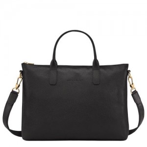 Black - Leather Longchamp Le FoulonnÉ S Women Briefcase | AU7753TC