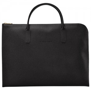 Black - Leather Longchamp Le FoulonnÉ S Women Briefcase | AU7754YX