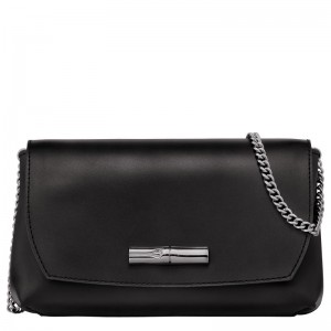 Black - Leather Longchamp Le Roseau Clutch Women Crossbody Bags | AU7393OK