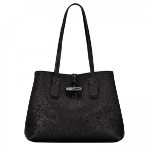 Black - Leather Longchamp Le Roseau Essential M Tote Women Shoulder Bags | AU7544RV