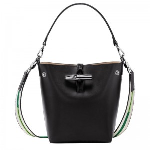 Black - Leather Longchamp Le Roseau XS Bucket Women Crossbody Bags | AU7406CT