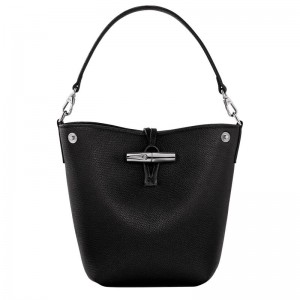 Black - Leather Longchamp Le Roseau XS Bucket Women Crossbody Bags | AU7447AH