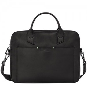 Black - Leather Longchamp sur Seine Men Briefcase | AU8795UZ