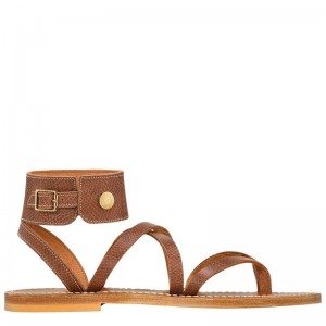 Brown - Leather Longchamp Women Sandals | AU8743UZ