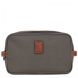 Brown - Recycled canvas Longchamp Boxford Women Toiletry Bags | AU8195CT