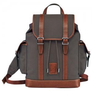 Brown - Recycled canvas Longchamp Boxford Men Backpacks | AU8855GS