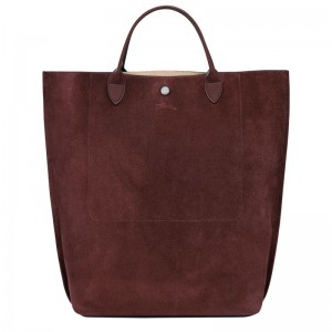 Burgundy - Leather Longchamp Cabas M Tote Women Handbag | AU7214GS