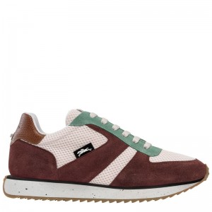 Burgundy - Leather Longchamp Women Sneakers | AU8725SG