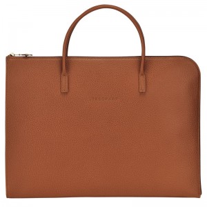 Caramel - Leather Longchamp Le FoulonnÉ S Men Briefcase | AU8783YX