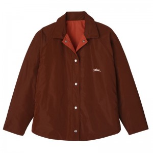 Chestnut/Tomato - Technical taffeta Longchamp Padded blouson Women Jackets | AU8550CT