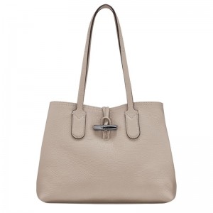 Clay - Leather Longchamp Le Roseau Essential M Tote Women Shoulder Bags | AU7542WN