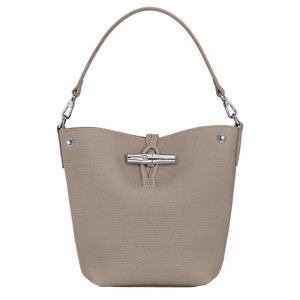 Clay - Leather Longchamp Le Roseau XS Bucket Women Crossbody Bags | AU7446PJ