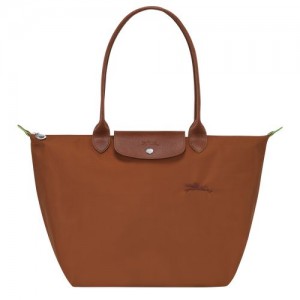 Cognac - Recycled canvas Longchamp Le Pliage Green L Tote Women Shoulder Bags | AU7590EB