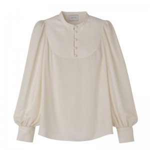 Ecru - Fluid crepe Longchamp Blouse Women Blouse | AU8691UZ