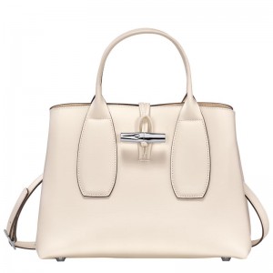 Ecru - Leather Longchamp Le Roseau M Women Handbag | AU7251VR