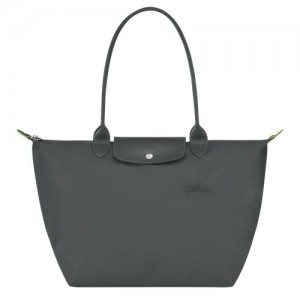 Graphite - Recycled canvas Longchamp Le Pliage Green L Tote Women Shoulder Bags | AU7617NW