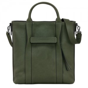 Khaki - Leather Longchamp 3D L Tote Men Handbag | AU8952IL