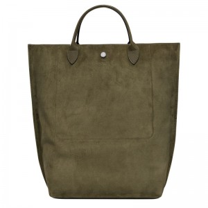 Khaki - Leather Longchamp Cabas M Tote Women Handbag | AU7212JP