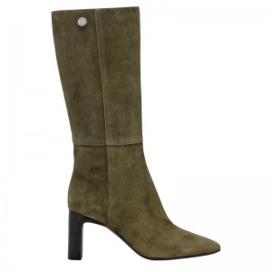 Khaki - Leather Longchamp Women Boots | AU8733RV