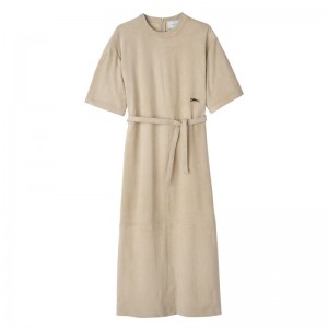 Linen - Leather Longchamp Leather long Women Dress | AU8573IL