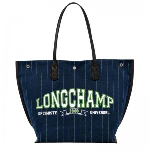 Navy - Canvas Longchamp Essential Tote Women Shoulder Bags | AU7546YX