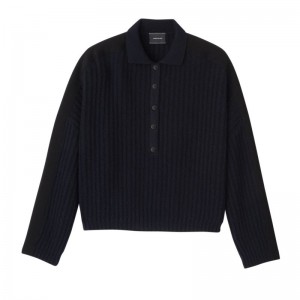 Navy - Knit Longchamp Polo collar Women Jumper | AU8602CT