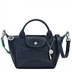 Navy - Leather Longchamp Le Pliage Xtra XS Women Handbag | AU7210LI