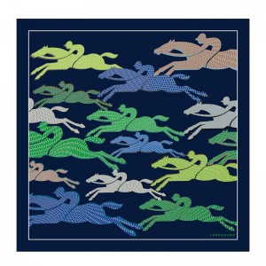 Navy - Silk Longchamp Run Silk 70 Women Scarves | AU8287LI