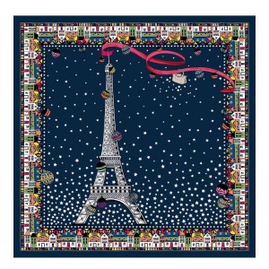 Navy - Silk Longchamp Tour Eiffel NoËl Silk 50 Women Scarves | AU8265RV