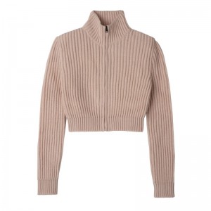 Nude - Knit Longchamp Zip collar short cardigan Women Jumper | AU8593DF