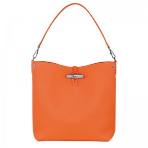 Orange - Leather Longchamp Le Roseau M Shoulder Women Shoulder Bags | AU7557JP