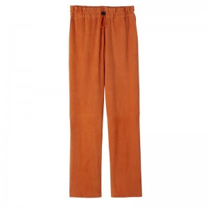 Orange - Leather Longchamp Leather straight Women Pants | AU8703LI