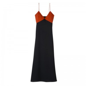 Paprika/Black - Fluid crepe Longchamp Long Women Dress | AU8570AH