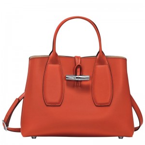 Paprika - Leather Longchamp Le Roseau M Women Handbag | AU7250CT