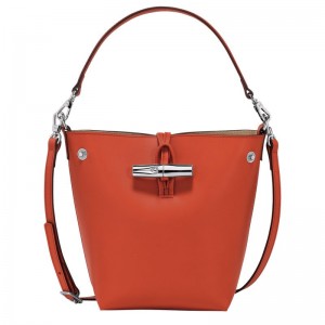 Paprika - Leather Longchamp Le Roseau XS Bucket Women Crossbody Bags | AU7407VR