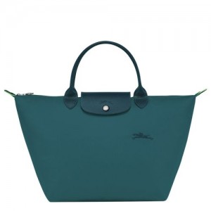 Peacock - Recycled canvas Longchamp Le Pliage Green M Women Handbag | AU7343AH