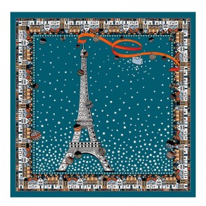 Peacock - Silk Longchamp Tour Eiffel NoËl Silk 50 Women Scarves | AU8308DF