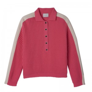 Pink - Knit Longchamp Polo collar Women Jumper | AU8685QM