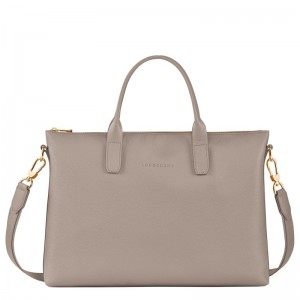 Turtledove - Leather Longchamp Le FoulonnÉ S Women Briefcase | AU7748QM