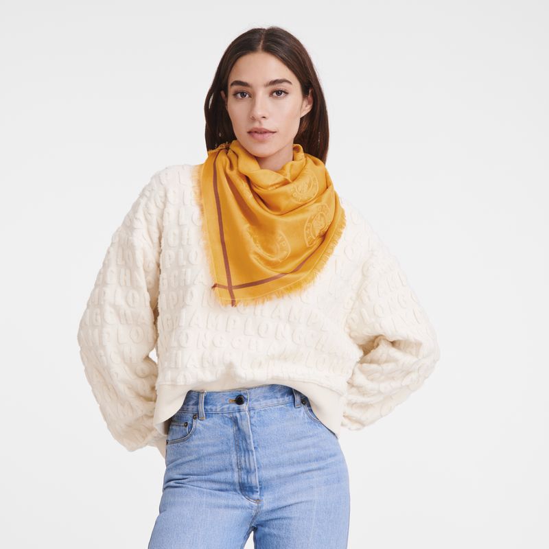 Apricot - Cotton blend Longchamp La MÉdaille Shawl Women Stoles | AU8328IL