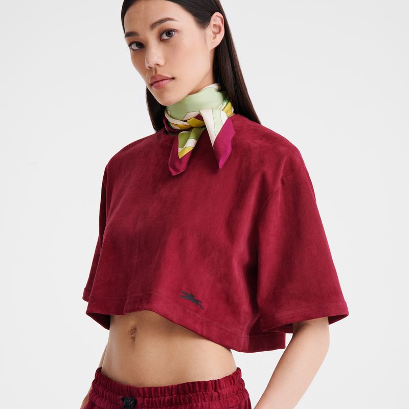 Beetroot - Leather Longchamp Leather crop Women Tops | AU8642PJ