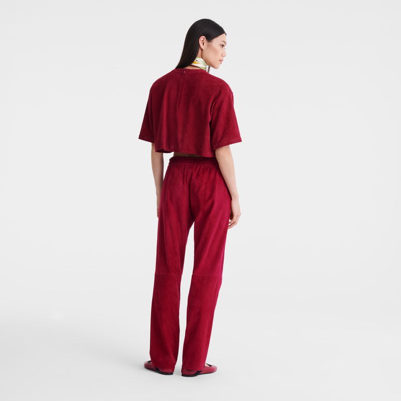 Beetroot - Leather Longchamp Leather straight Women Pants | AU8712NW